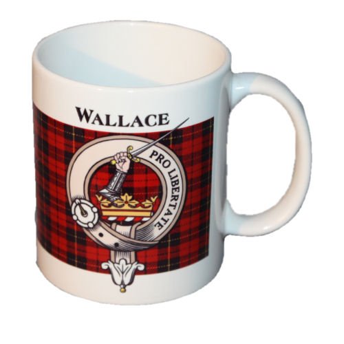 Image 1 of Wallace Tartan Clan Crest Ceramic Mugs Wallace Clan Badge Mugs Set of 2