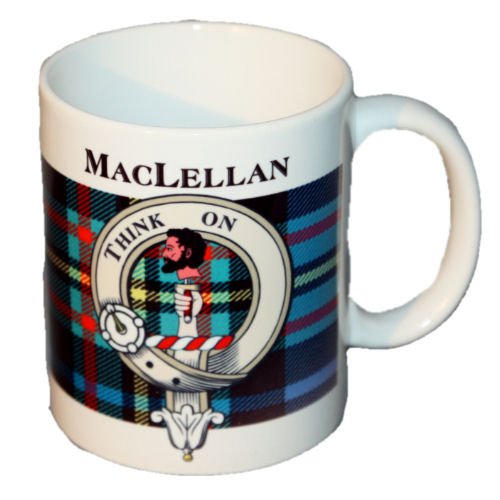 Image 1 of MacLellan Tartan Clan Crest Ceramic Mugs MacLellan Clan Badge Mugs Set of 2