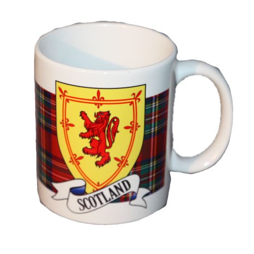 Image 1 of Lion Rampant Tartan Crest Ceramic Mugs Lion Rampant Badge Mugs Set of 4