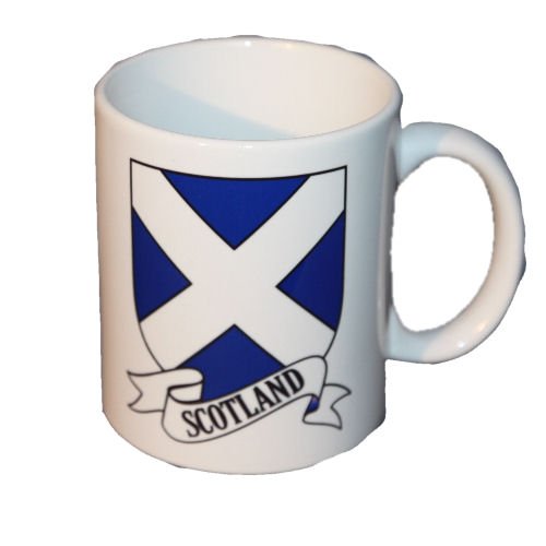 Image 1 of Saltire Cross Tartan Crest Ceramic Mugs Saltire Cross Badge Mugs Set of 2