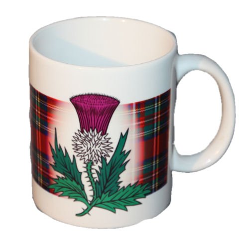 Image 1 of Scottish Thistle Tartan Crest Ceramic Mugs Scottish Thistle Badge Mugs Set of 2