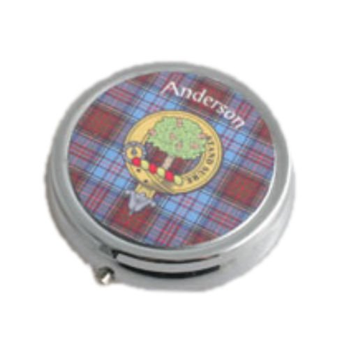 Image 1 of Clan Crest Tartan Badge Polished Metal Round Trinket Box Pillbox