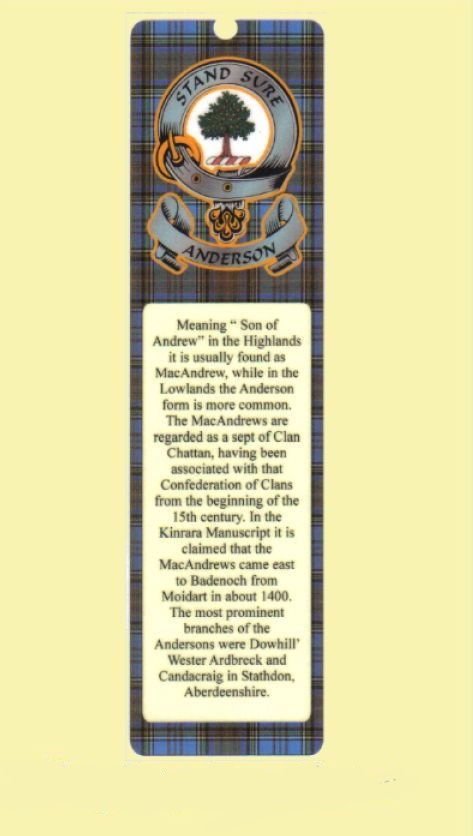 Image 0 of Anderson Clan Badge Clan Anderson Tartan Laminated Bookmark