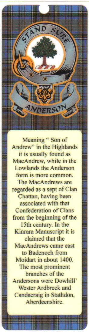 Image 1 of Anderson Clan Badge Clan Anderson Tartan Laminated Bookmark