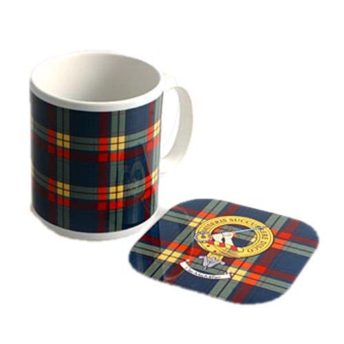 Image 1 of Clan Tartan Badge Ceramic Mug And Wooden Coaster Gift Set