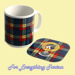 Clan Tartan Badge Ceramic Mug And Wooden Coaster Gift Set