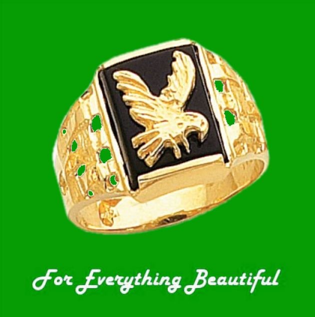 Image 0 of Gold Eagle Black Onyx Rectangular Polished 14K Yellow Gold Band Ring