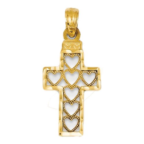Image 1 of Cross Diamond Cut Hearts Accented 14K Yellow Gold Charm