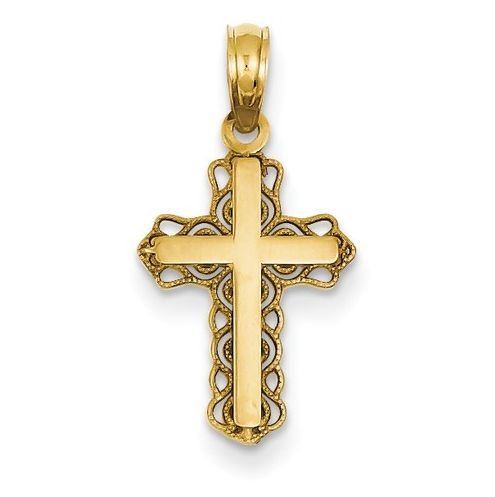 Image 1 of Budded Cross Filigree Accented 14K Yellow Gold Charm