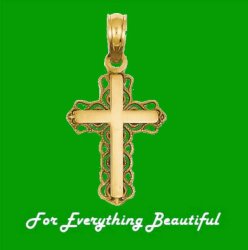 Budded Cross Filigree Accented 14K Yellow Gold Charm