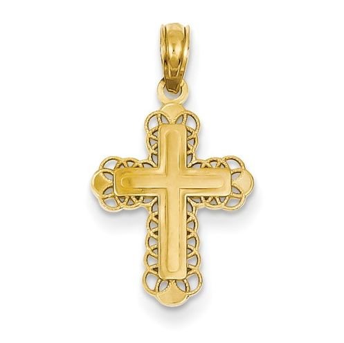 Image 1 of Bianca Budded Cross Filigree Accented 14K Yellow Gold Charm