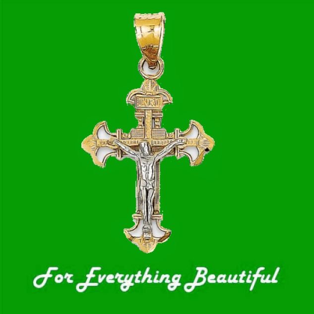 Image 0 of Fleur De Lis Crucifix Cross 14K Two Tone Gold Charm