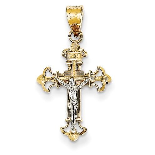 Image 1 of Fleur De Lis Crucifix Cross 14K Two Tone Gold Charm