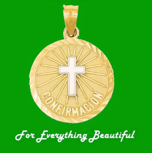 Image 0 of Spanish Confirmation Cross Round 14K Two Tone Gold Charm