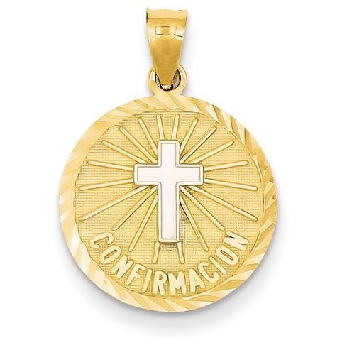 Image 1 of Spanish Confirmation Cross Round 14K Two Tone Gold Charm
