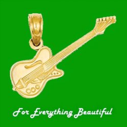 Electric Guitar Musical Small 14K Yellow Gold Pendant Charm