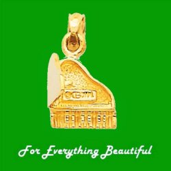 Grand Piano Musical 3D Moveable Lid Small 14K Yellow Gold Pendant Charm