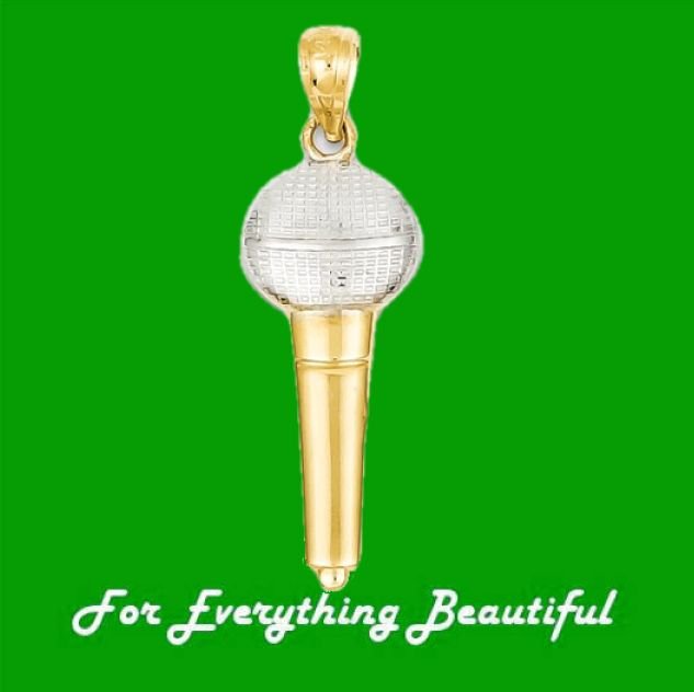 Image 0 of Microphone Musical Rhodium Accented 14K Yellow Gold Charm