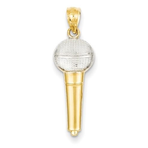 Image 1 of Microphone Musical Rhodium Accented 14K Yellow Gold Charm
