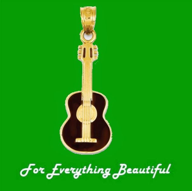 Image 0 of Enameled Guitar Musical 14K Yellow Gold Pendant Charm