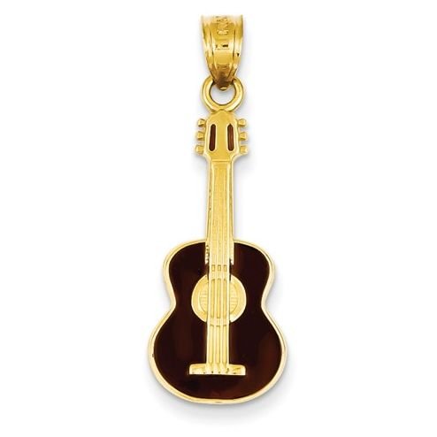 Image 1 of Enameled Guitar Musical 14K Yellow Gold Pendant Charm
