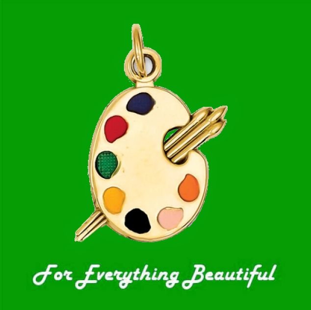 Image 0 of Enameled Artist Paint Palette Small 14K Yellow Gold Pendant Charm