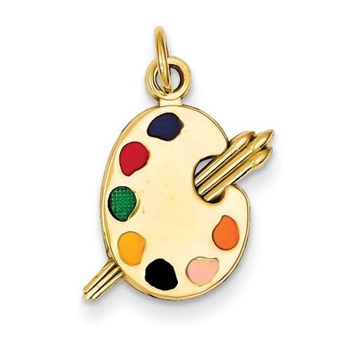 Image 1 of Enameled Artist Paint Palette Small 14K Yellow Gold Pendant Charm
