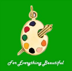 Enameled Artist Paint Palette Small 14K Yellow Gold Pendant Charm