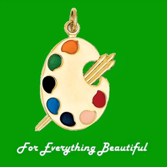 Image 0 of Enameled Artist Paint Palette Medium 14K Yellow Gold Pendant Charm