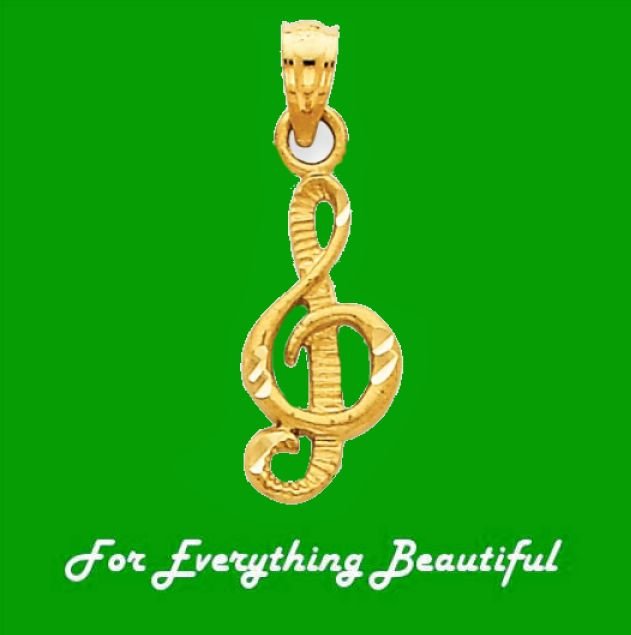 Image 0 of Treble Clef Musical Note Diamond Cut 14K Yellow Gold Pendant Charm