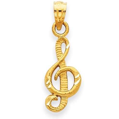 Image 1 of Treble Clef Musical Note Diamond Cut 14K Yellow Gold Pendant Charm