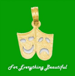 Comedy Tragedy Drama Musical Small 14K Yellow Gold Pendant Charm