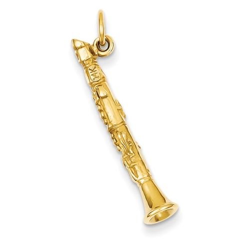 Clarinet Musical 3D Small 14K Yellow Gold Pendant Charm