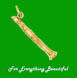 Clarinet Musical 3D Small 14K Yellow Gold Pendant Charm