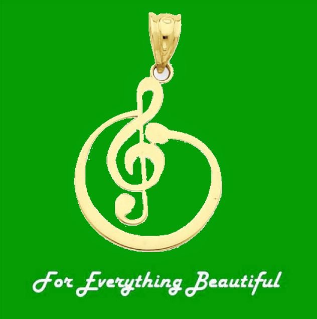Image 0 of G Clef Round Musical Note 14K Yellow Gold Pendant Charm
