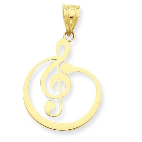Image 1 of G Clef Round Musical Note 14K Yellow Gold Pendant Charm