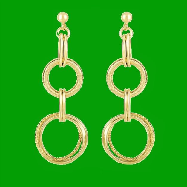 Image 0 of 14K Yellow Gold Interlinked Textured Smooth Circle Drop Earrings 