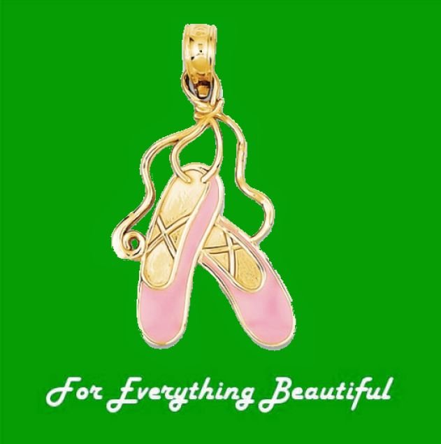 Image 0 of Enameled Ballet Slippers Dancing 14K Yellow Gold Pendant Charm