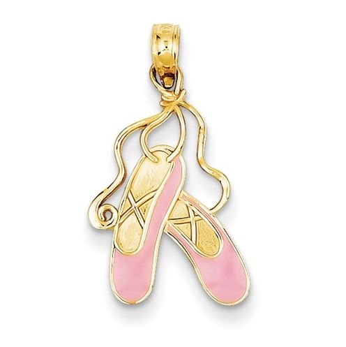 Image 1 of Enameled Ballet Slippers Dancing 14K Yellow Gold Pendant Charm