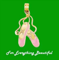 Enameled Ballet Slippers Dancing 14K Yellow Gold Pendant Charm