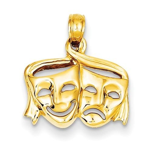 Image 1 of Comedy Tragedy Drama Musical Satin Polished Small 14K Yellow Gold Pendant Charm
