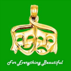 Comedy Tragedy Drama Musical Satin Polished Small 14K Yellow Gold Pendant Charm