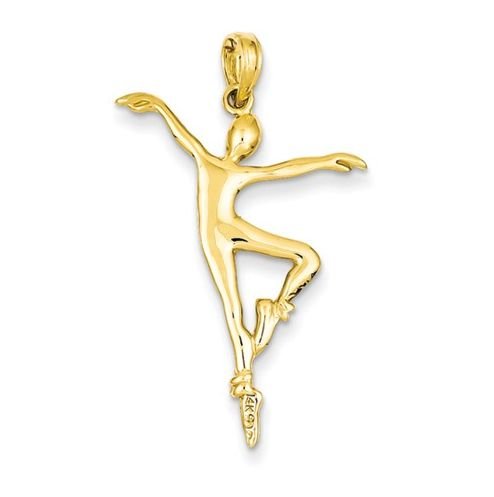 Image 1 of Ballet Dancer 3D Satin Polished 14K Yellow Gold Pendant Charm