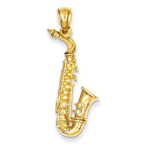 Image 1 of Saxophone Musical 3D Polished 14K Yellow Gold Pendant Charm