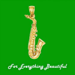 Saxophone Musical 3D Polished 14K Yellow Gold Pendant Charm