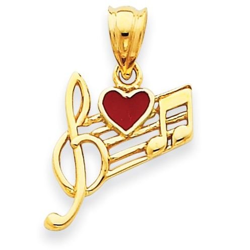 Image 1 of Enameled Treble Clef Heart Musical Note 14K Yellow Gold Pendant Charm
