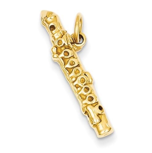 Image 1 of Flute Musical 3D Polished 14K Yellow Gold Pendant Charm