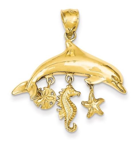 Image 1 of Dolphin Sea Life Satin Polished 14K Yellow Gold Pendant Charm