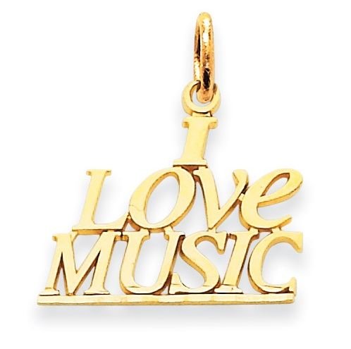 Image 1 of I Love Music Script Small 14K Yellow Gold Pendant Charm