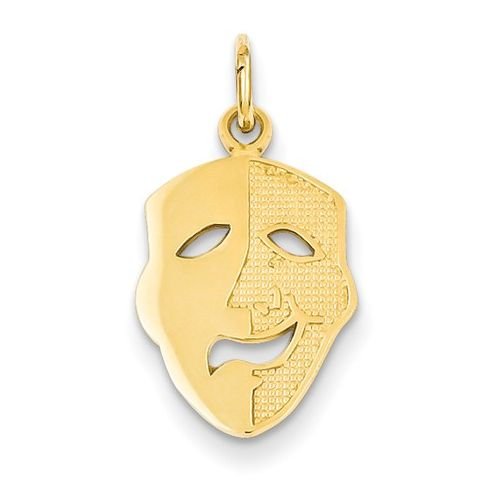 Image 1 of Comedy Tragedy Mask Musical Small 14K Yellow Gold Pendant Charm